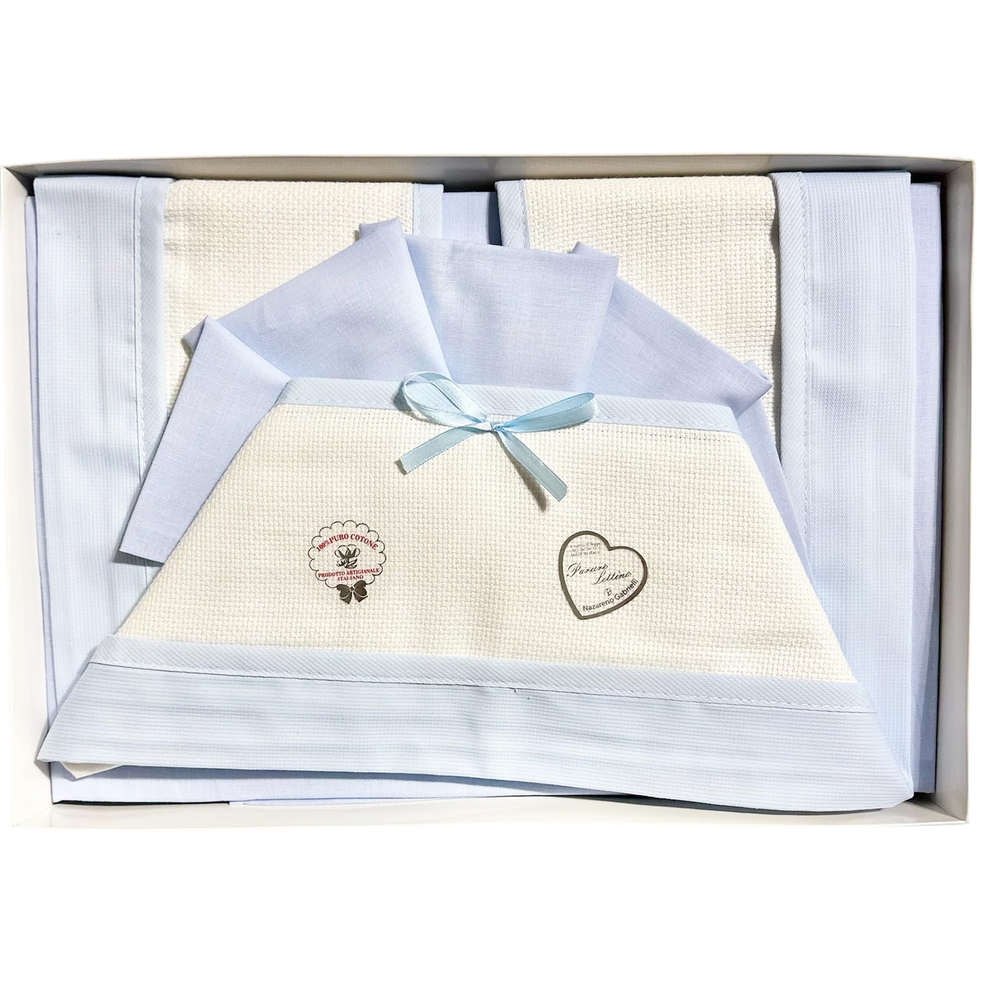 ADF Lenzuolino lettino neonato con tela aida,ottimo per idea regalo.Set composto da 3 pz,lenzuolo sopra+lenzuolo sotto+federa.100% Cotone misura 120X180 Made in Italy