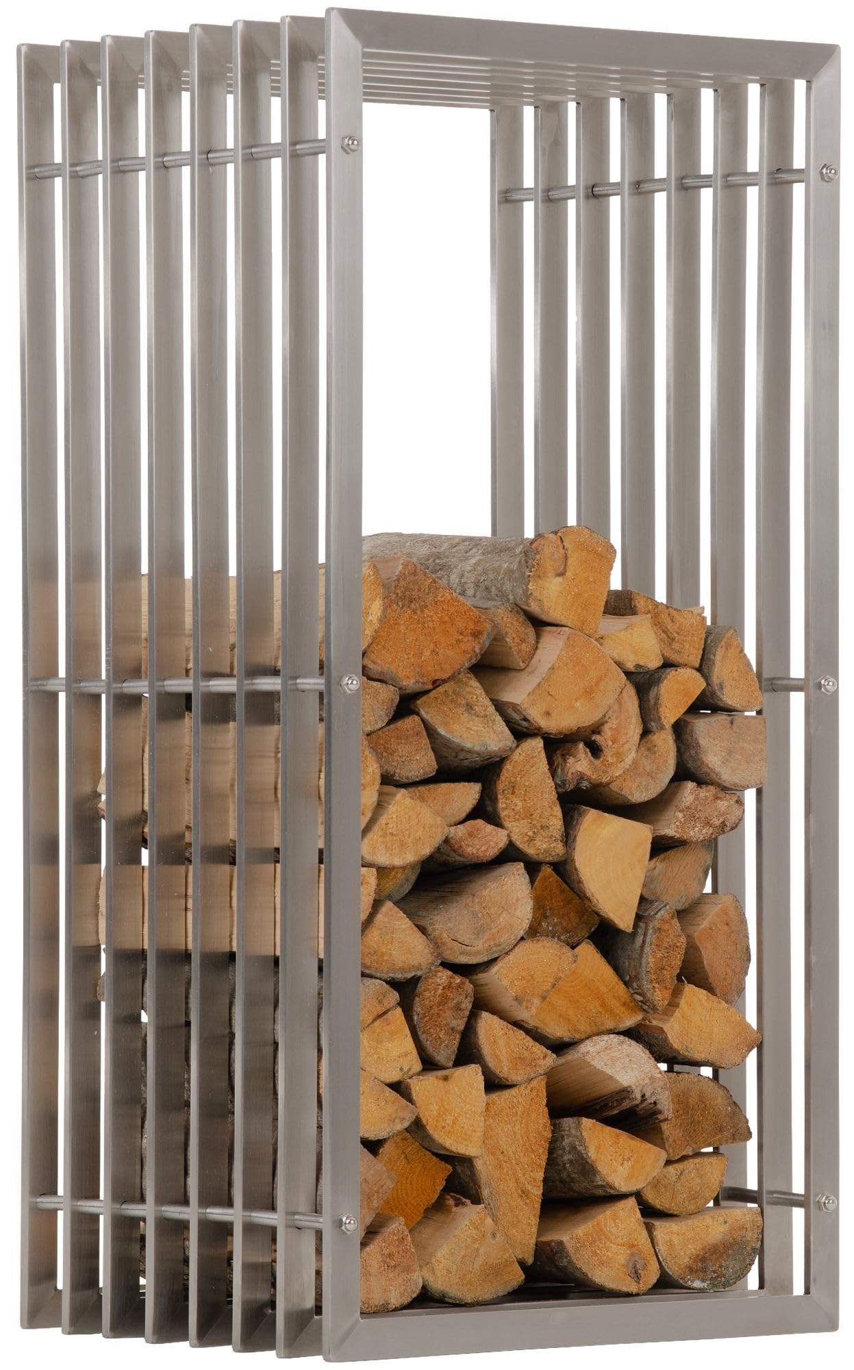 CLP Metall Kaminholzregal Irving Edelstahl I Robuster Und Handgefertigter Kaminholzständer I Brennholzregal Mit Sitzbankfunktion, Größe:40x50x100 cm