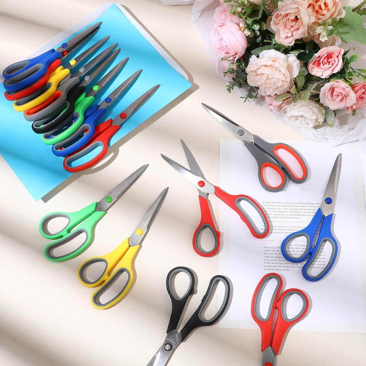WILLBOND 90 Pack Scissors Bulk 8" Multipurpose Professional Heavy Duty Multi Color Stainless Steel Scissors with Comfortable Handles for Office School Craft Sewing Home DIY Craft Supplies