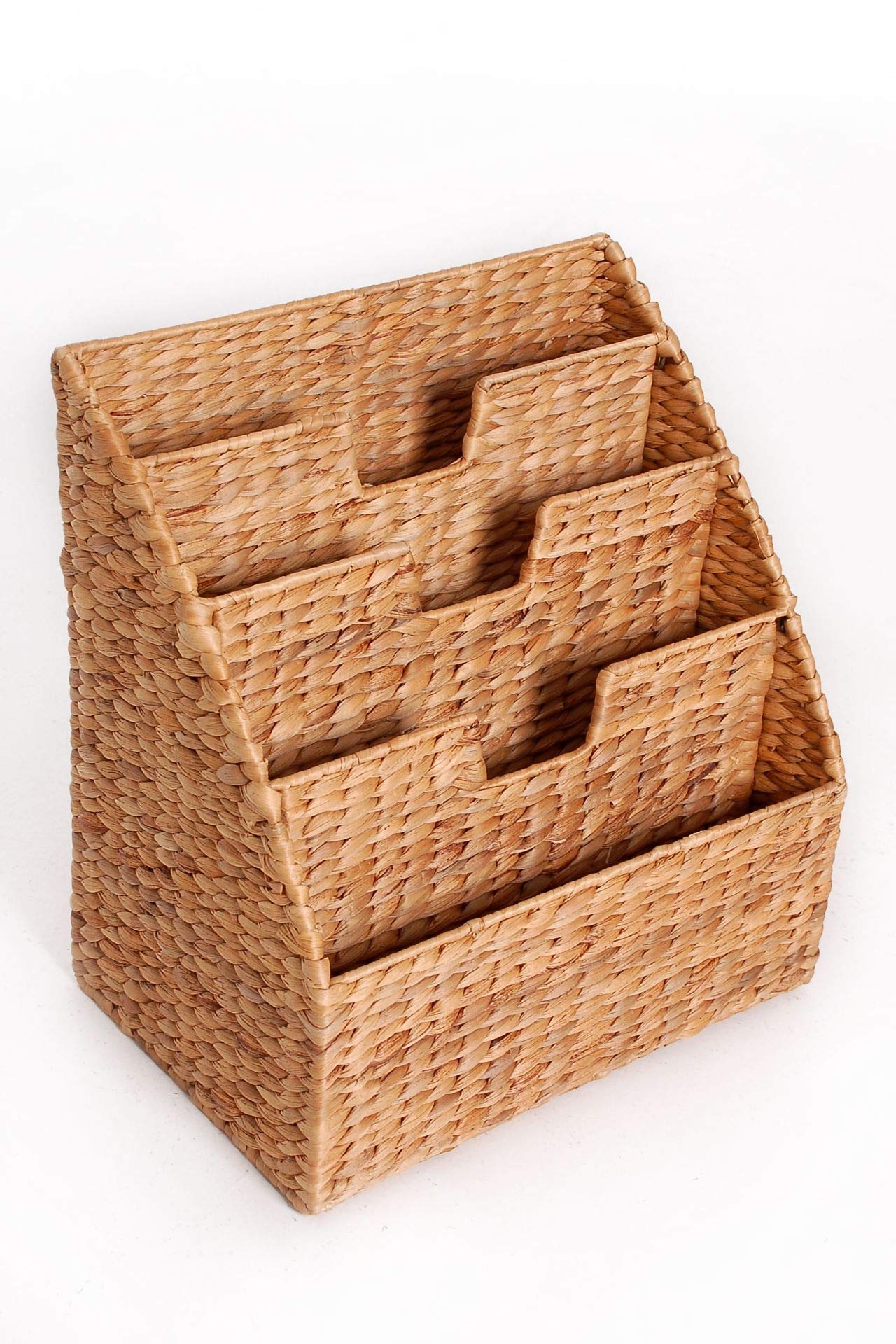 VIVANNO Rego Corbeille à journaux en Jacinthe d'eau - Collecteur de Magazines Moderne avec 4 Compartiments, 40x37x25 cm, Design Naturel pour Le Salon et Le Bureau