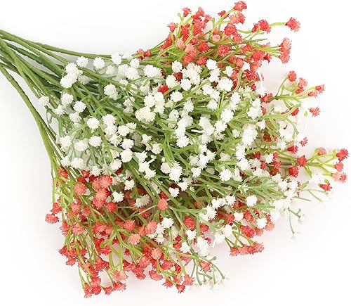 Miniatura 135 de N&T NIETING Babys Breath - Flores artificiales blancas, 10 ramos de gypsophila falsas de tacto real, arreglo de aliento de bebés para bodas