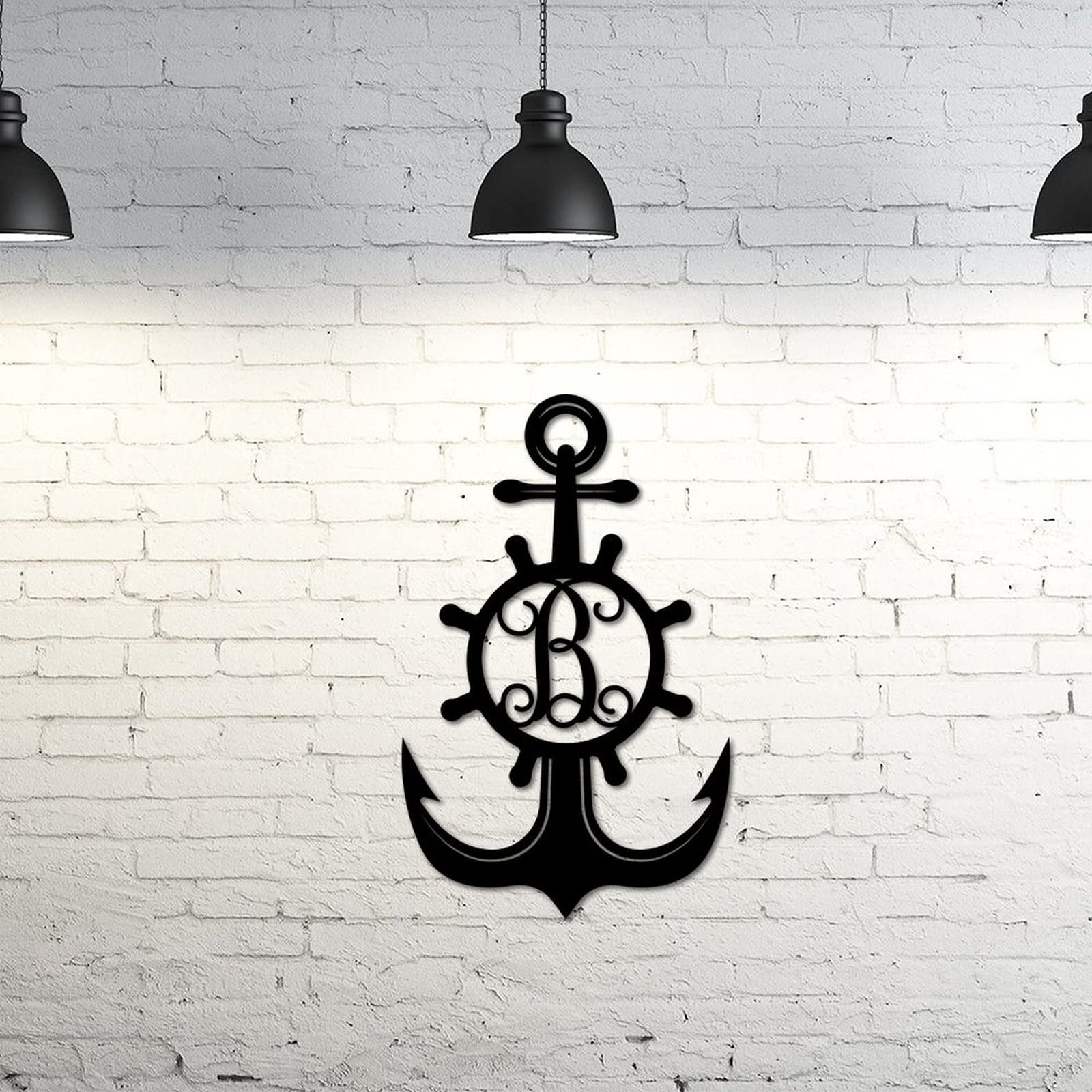 Ancre nautique décoration métal personnalisé lettre B monogramme 61cm