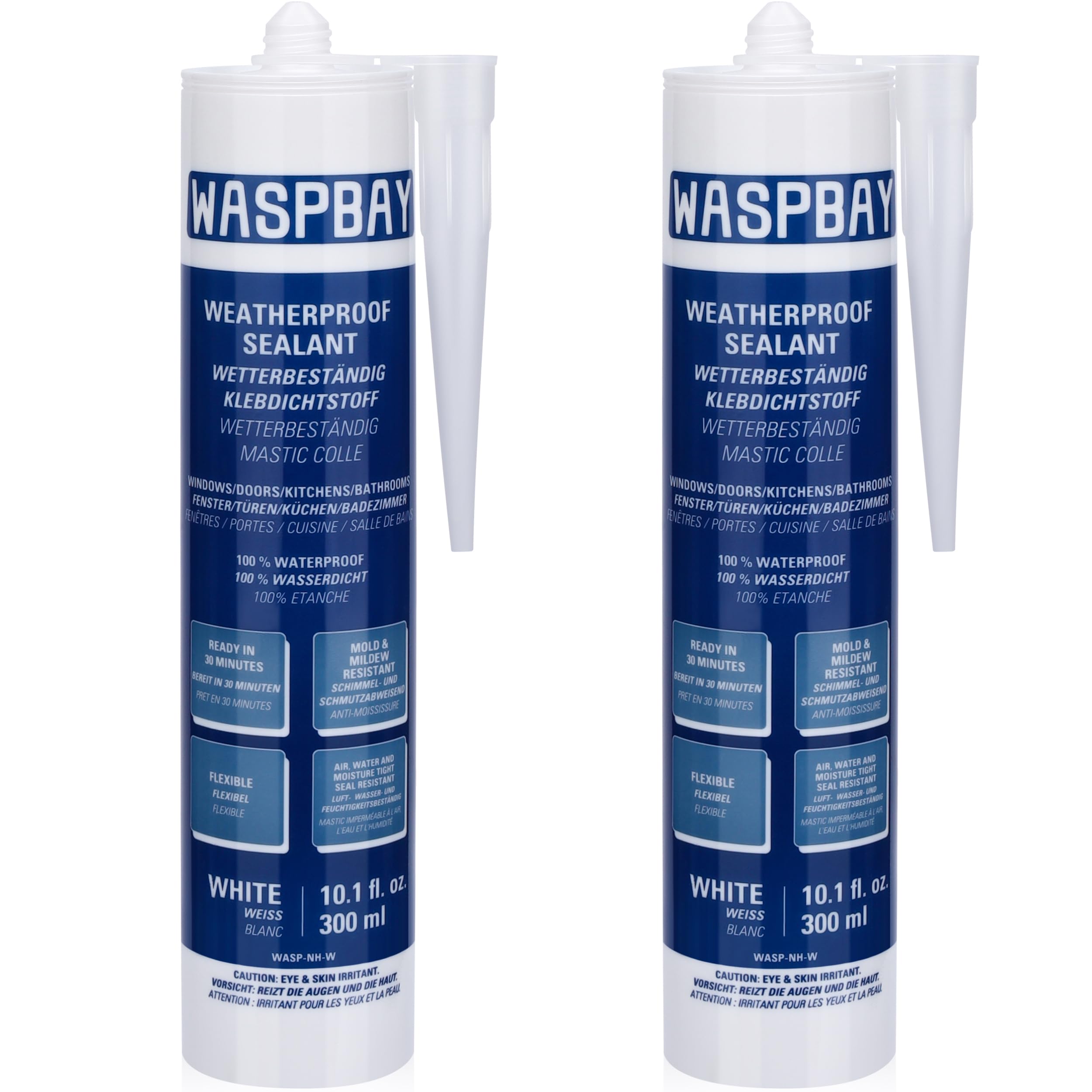 WASPBAY Silicone Sealant Adhesive White 300ml Pack of 2 - Bathroom, Shower Window Waterproot Sealant Anti Mould