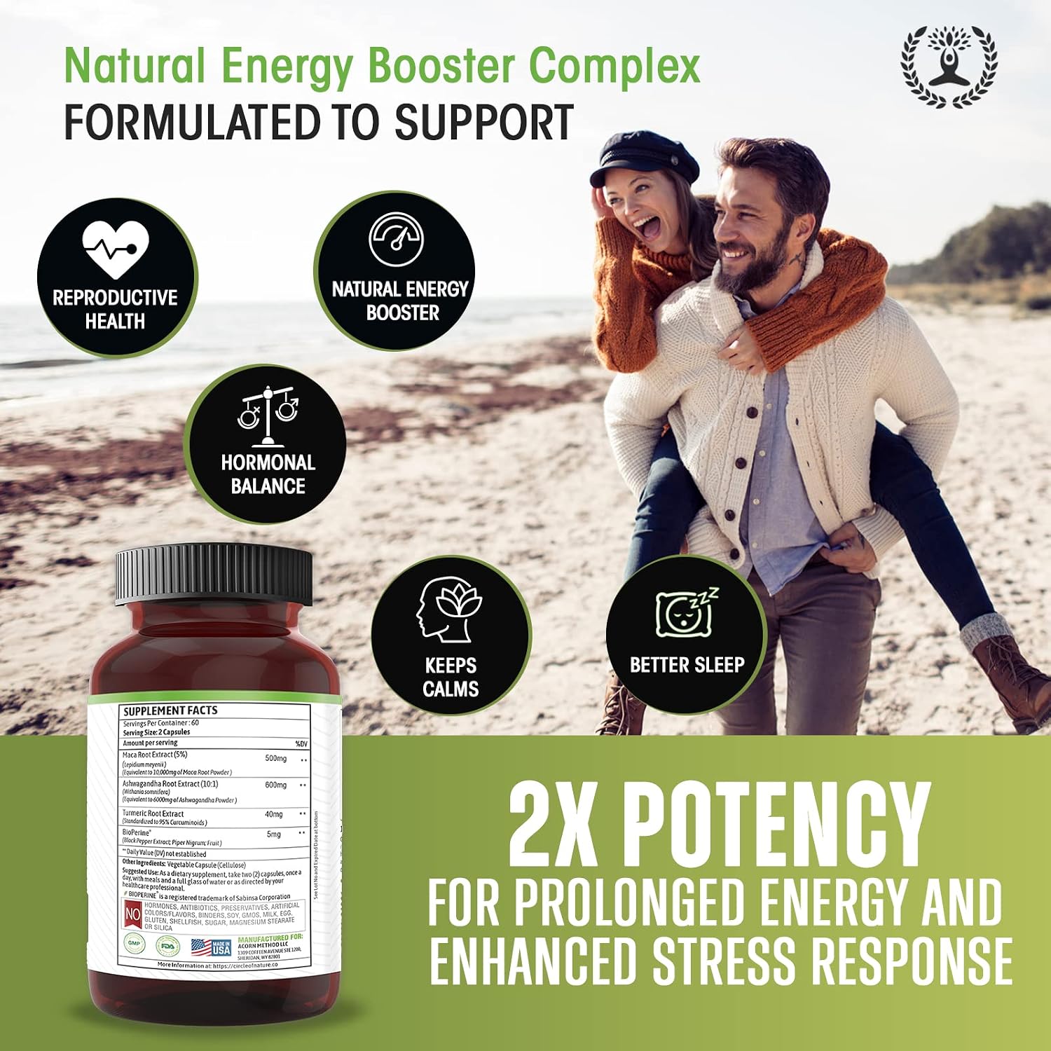 Maca Root 10,000 mg, Ashwagandha 6000mg Extract, Capsules for Men and Women with Turmeric Curcumin and Bioperine 120 Capsules Made in USA