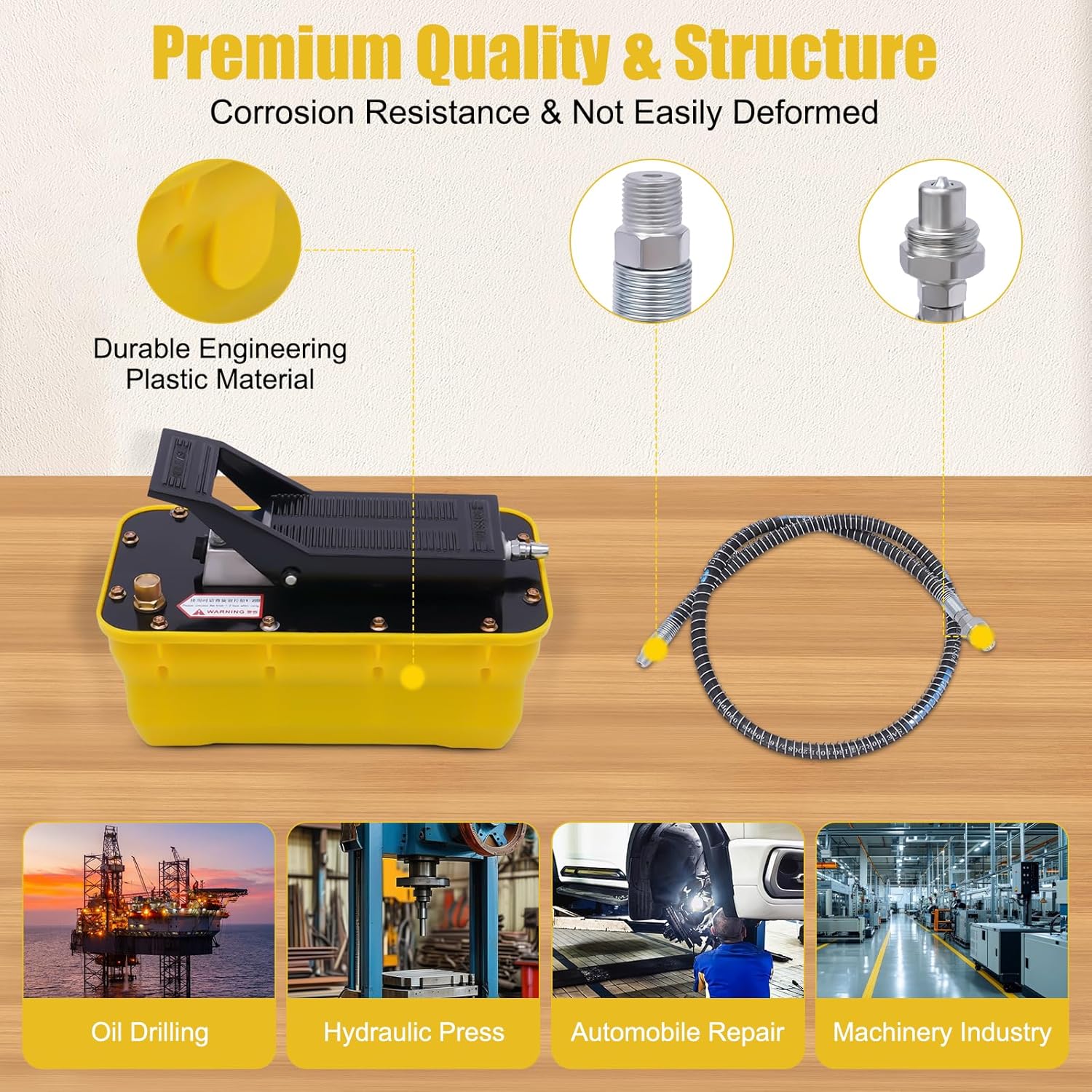 10000lbs Hydraulic Foot Pedal Pump, 1/4NPT Air Inlet Air Powered Hydraulic Foot Pedal, 3 Pedal Functions Foot-Operated Air Hydraulic Pump with Lock Plate