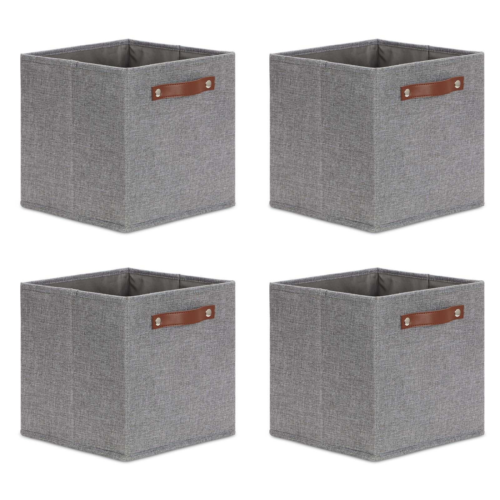DULLEMELO 11x11 Cube Collapsible Fabric Storage Bins for Shelf Organizing, Toy Square Bins, Kids Clothes Closet Baskets Storage, for Bedroom, Living Room, Dorm(Gray-4 Pack)