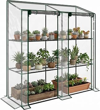 Outsunny Lean-to Greenhouse with 3 Tier Shelves 56.3" x 18.1" x 59.4" Clear