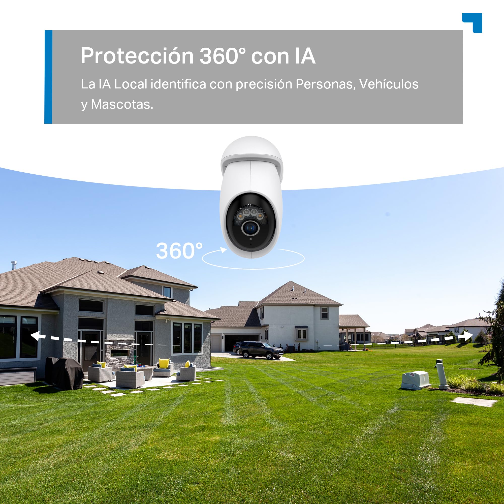 Tapo C560WS - Cámara de Vigilancia WiFi Exterior 360º, 4K 8MP, Detección IA | Detección Movimiento, Personas, Mascotas, Vehículos y más. Reconocimiento Facial. Visión Nocturna Color. Alarma Luz /Sonido.