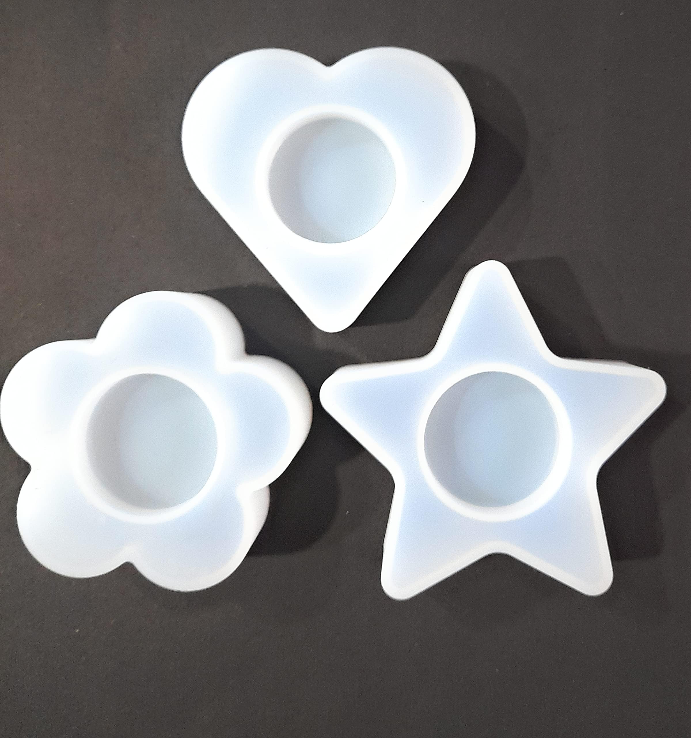 Ditya Crafts Resin Mold for Tealight Candle Holder/T Light Holder Set of 3 Star, Flower Heart Shape, Candlestick Silicone Mold for Resin Jewelry Storage Box Trinket Container Home Table Decoration