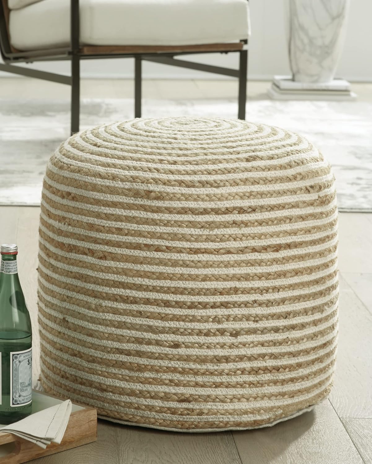 Signature Design by Ashley Sweed Valley Comfortable Pouf & Ottoman-Casual-Natural/White