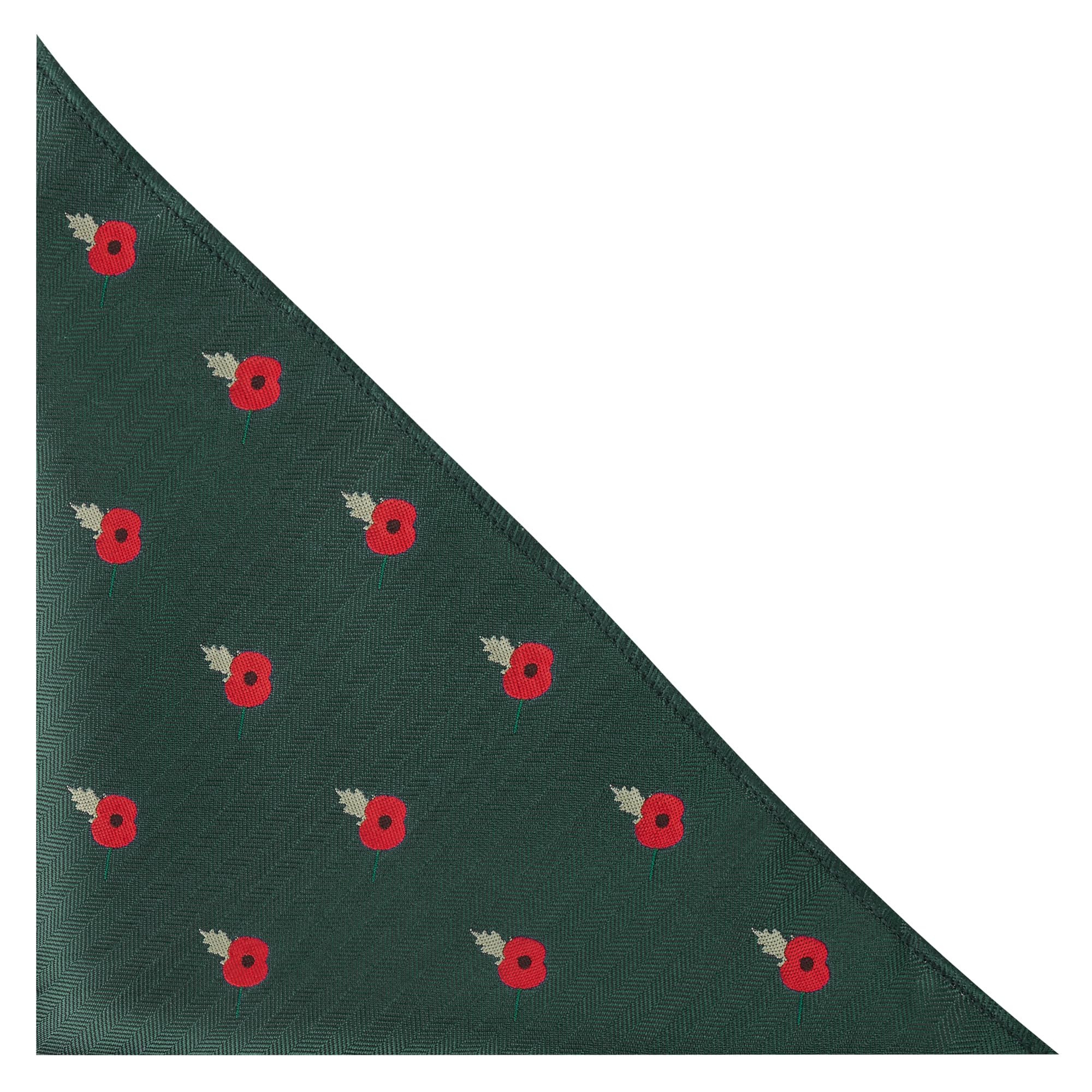 King & Priory Poppy Dark Green Herringbone Embroidered Pocket Square, Handkerchief