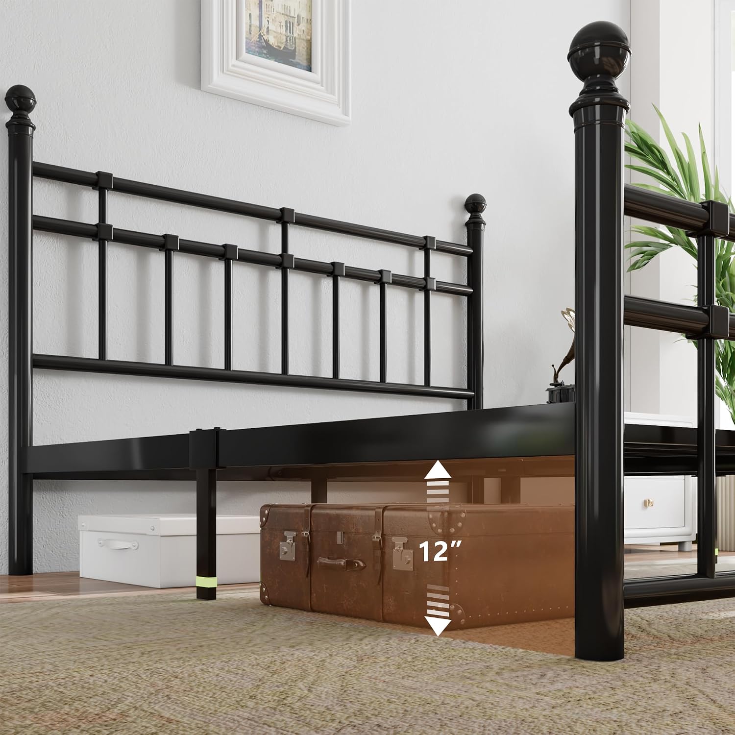 Image showing 12 inches of under-bed storage space with storage boxes underneath.