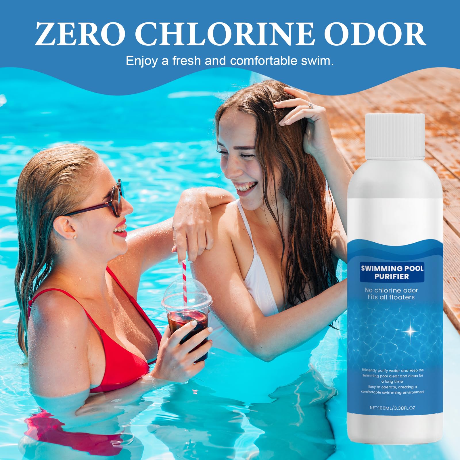 3PCS Swimming Pool Purifier, Sanftes Poolklar, Trübungsentferner Für Kristallklares Wasser, Wasserwechsel-Intervall Verlängern, Für Pools,Planschbecken,Etc, Mit Handschuhe(100ml)
