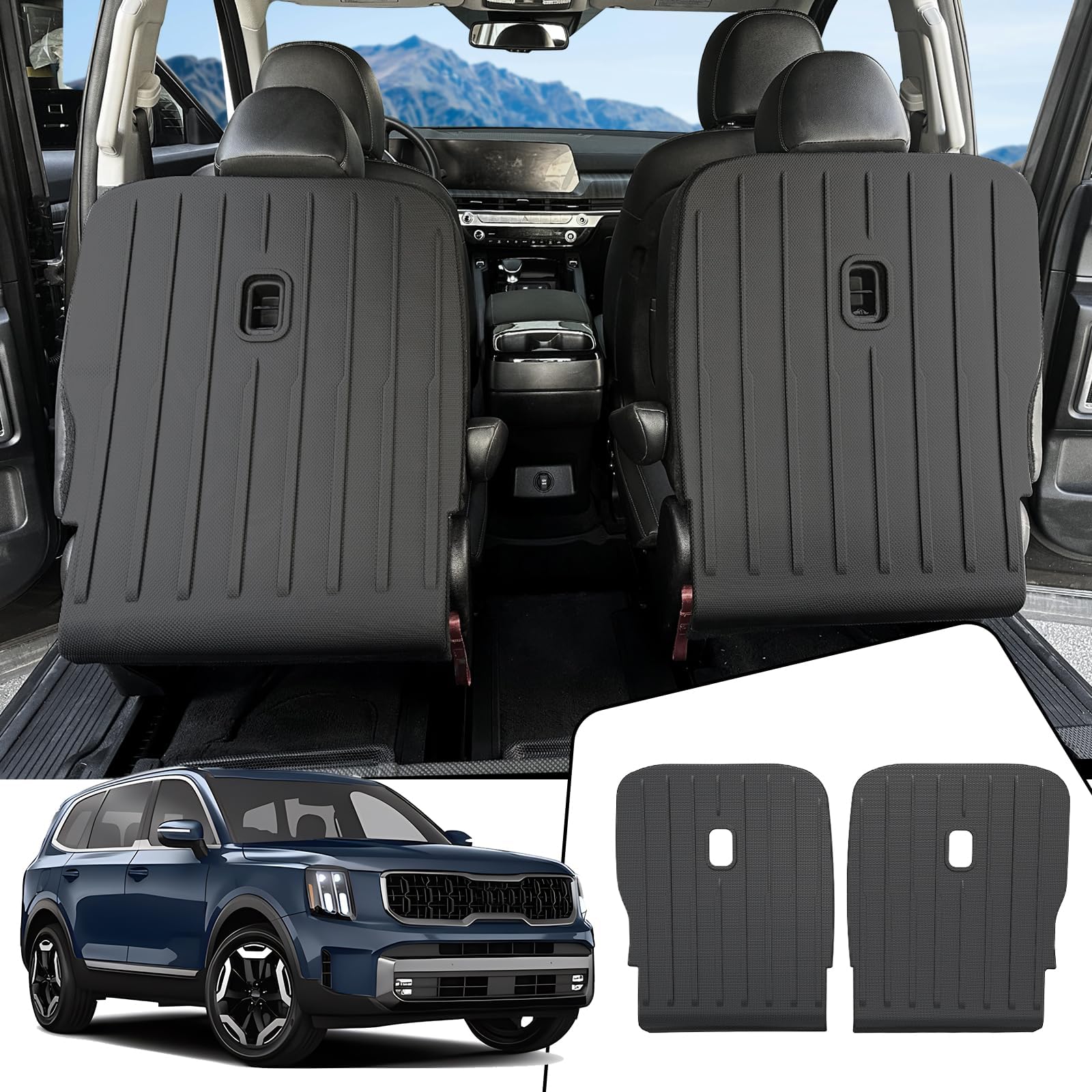 JOULARISE Backrest Mats Behind 2nd Row for 2020-2025 Kia Telluride Accessories(7 Passenger), All-Weather TPE Seat Back Covers for Telluride