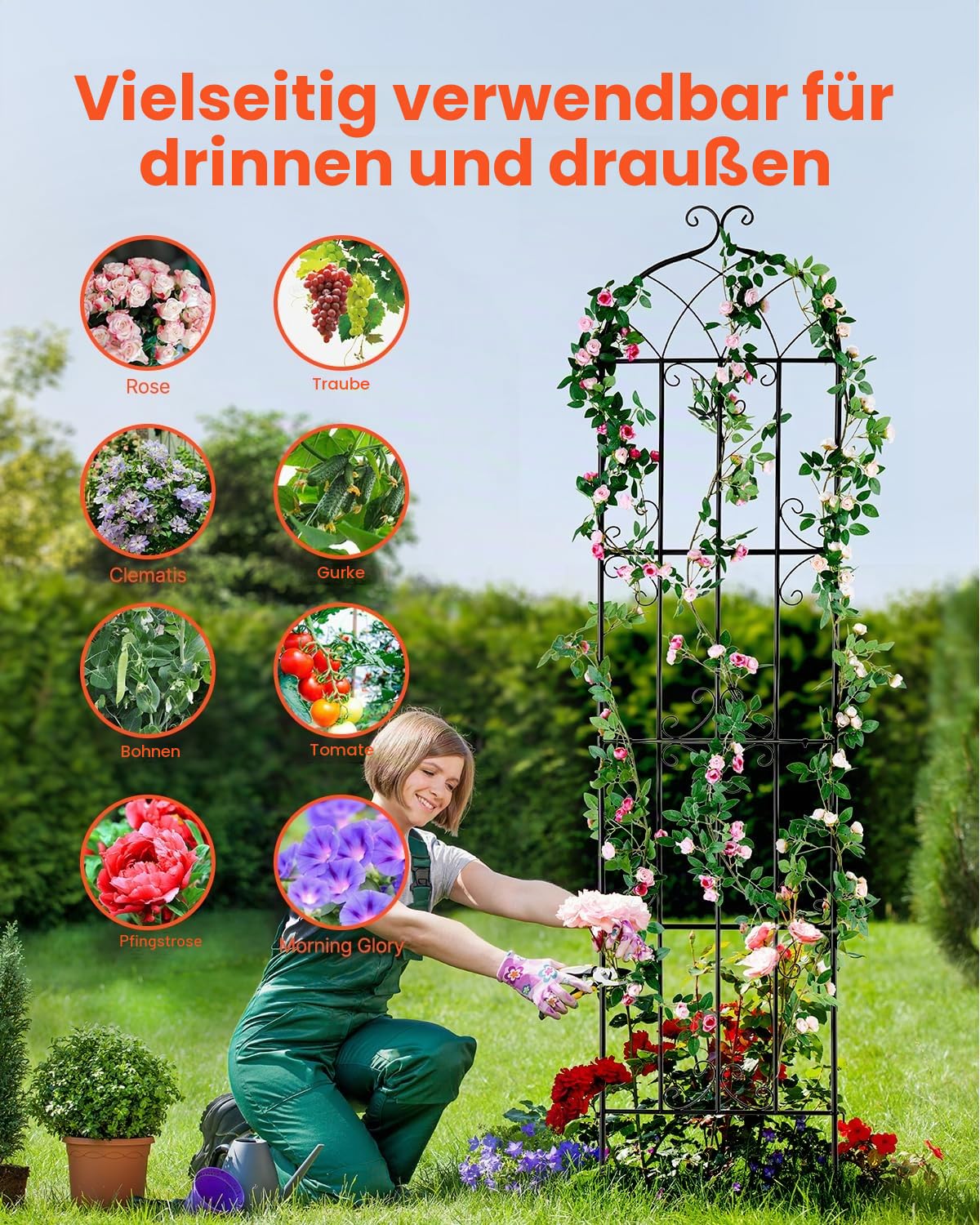 VEVOR Rankhilfe für Kletterpflanzen, 51x220 cm, 4er-Set rostfreies Metallspalier für Gartenblumen, Kletterrosen-Spalier, Rankgitter, Gurkenstütze, dekoratives Clematis-Spalier für Innenhöfe & Rasen