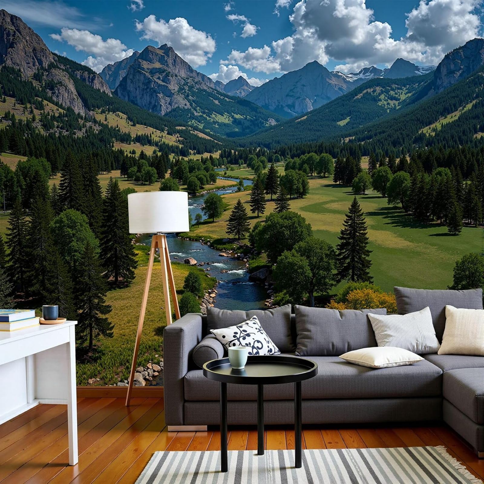 Photo wallpaper, nature, wide valleys, forests, rivers, XXL modern wall, green wall decor, decoration, wall mural for living room, bedroom, 400cm x 280cm stickers - frameless painting - poster