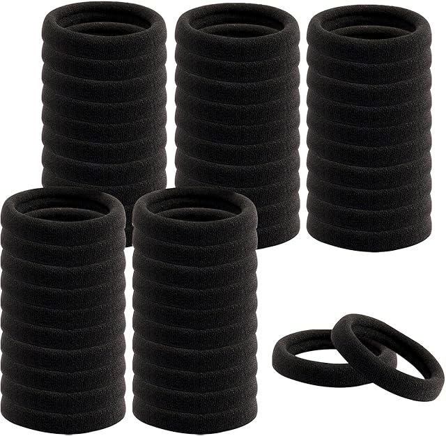 nuoshen 100 Pcs Hair Ties for Women, Cotton Hair Bands Elastic Hair Bobbles Stretch Strong Hairbands Ponytail Holders for Thick Heavy and Curly Hair(Black)