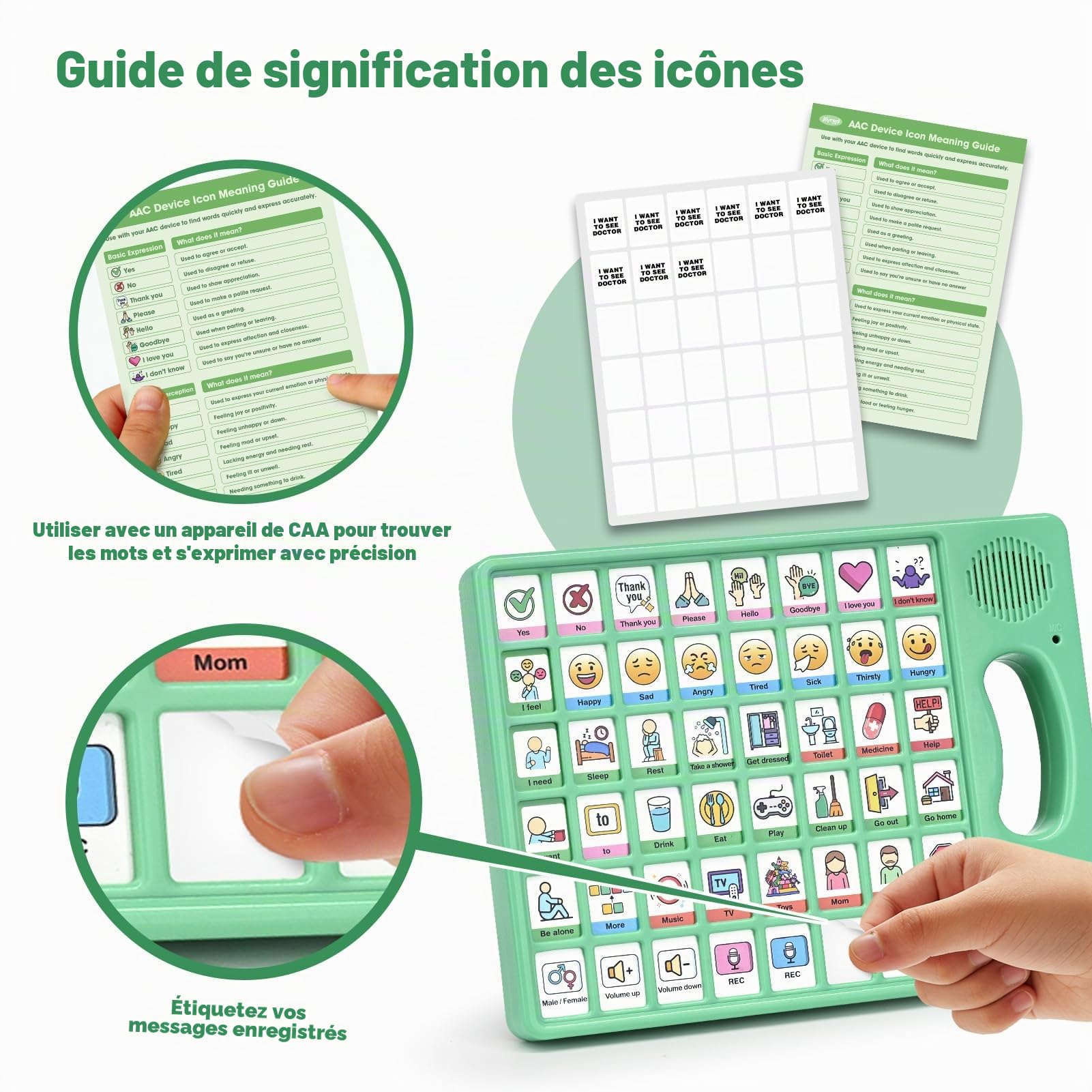 Joyreal Appareil AAC pour l'autisme, outils de communication non verbale pour la thérapie orthophonique et la rééducation des accidents vasculaires cérébraux. Tableau de communication avec 5 boutons