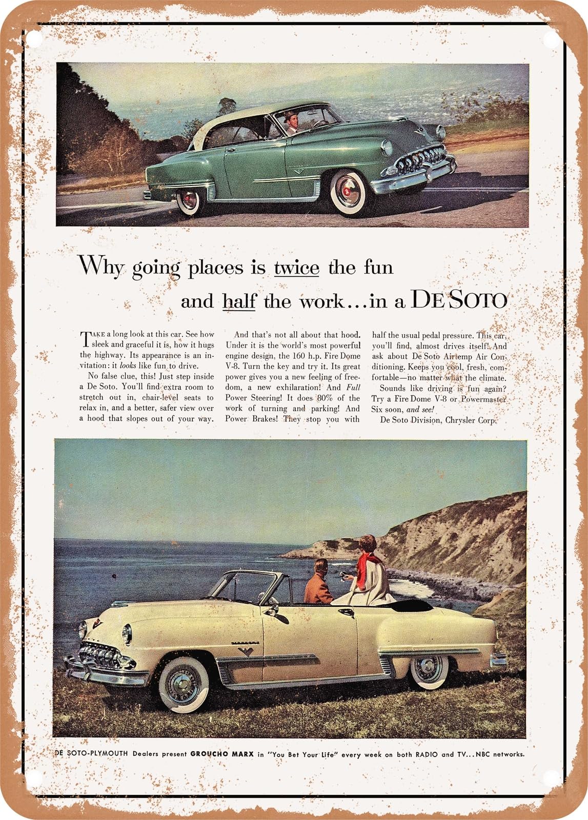Miaomansenstore Metal Sign - 1953 Desoto Fire Dome V8 Convertible Sportsman Vintage Ad Home Decor