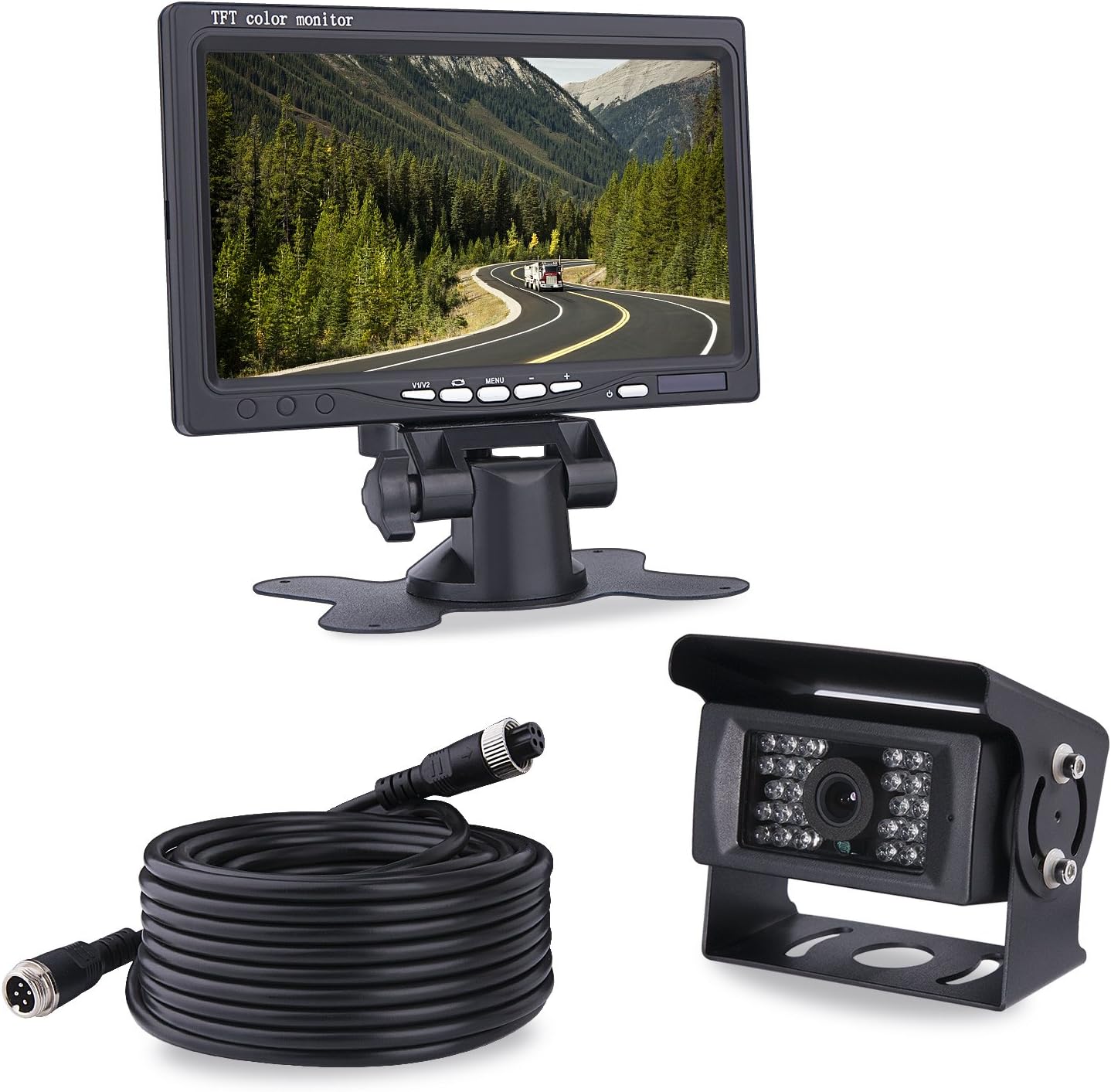 Backup Camera and Rear View Monitor Kit for Truck,Super Night Vison Waterproof Backup Camera and 7 inch High Definition Display for Car Reversing System