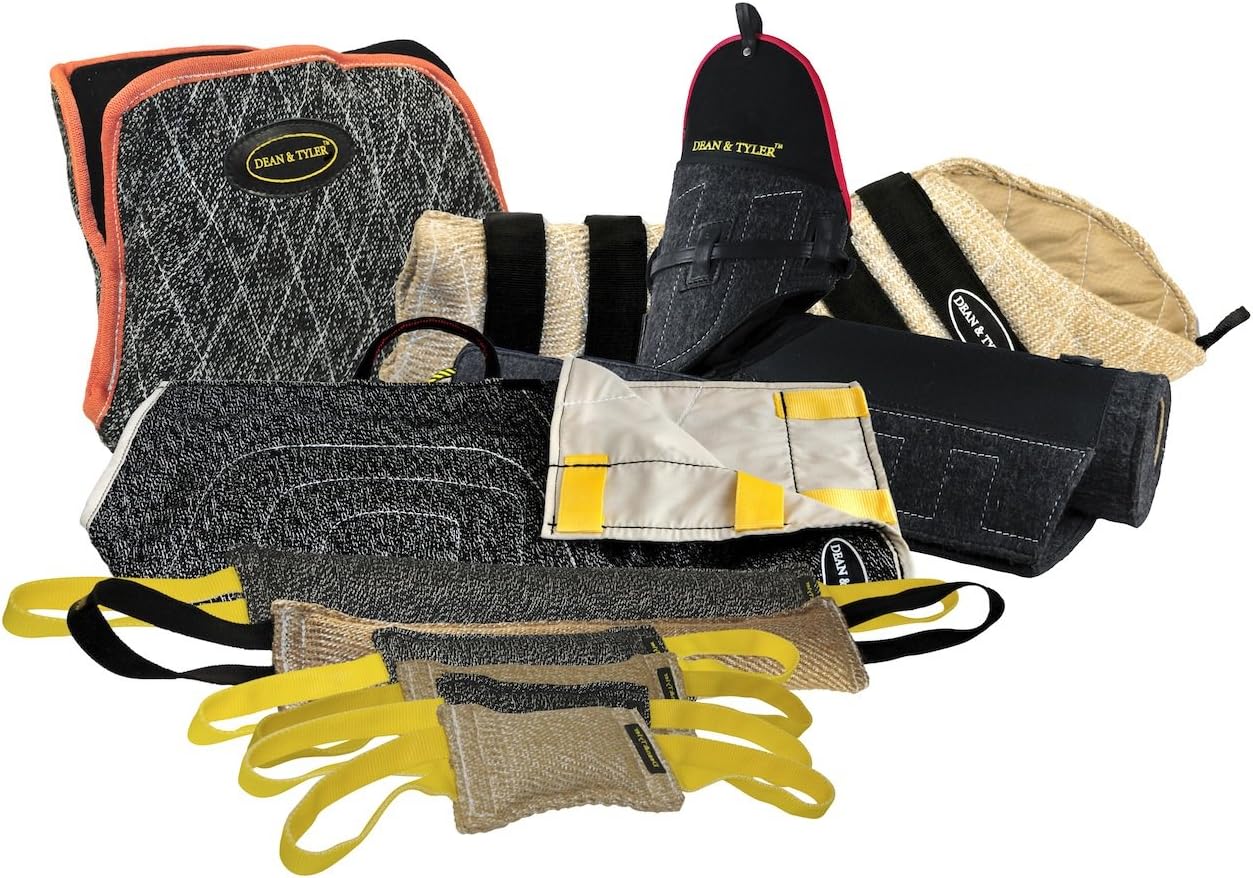 Dean & Tyler 10-Piece Professional Training Bundle Set for Dogs with 1 Tri-Bite Sleeve/1 French Linen Cover/1 Hidden Sleeve/1 Advanced Bite Builder/6 Mixed Tugs