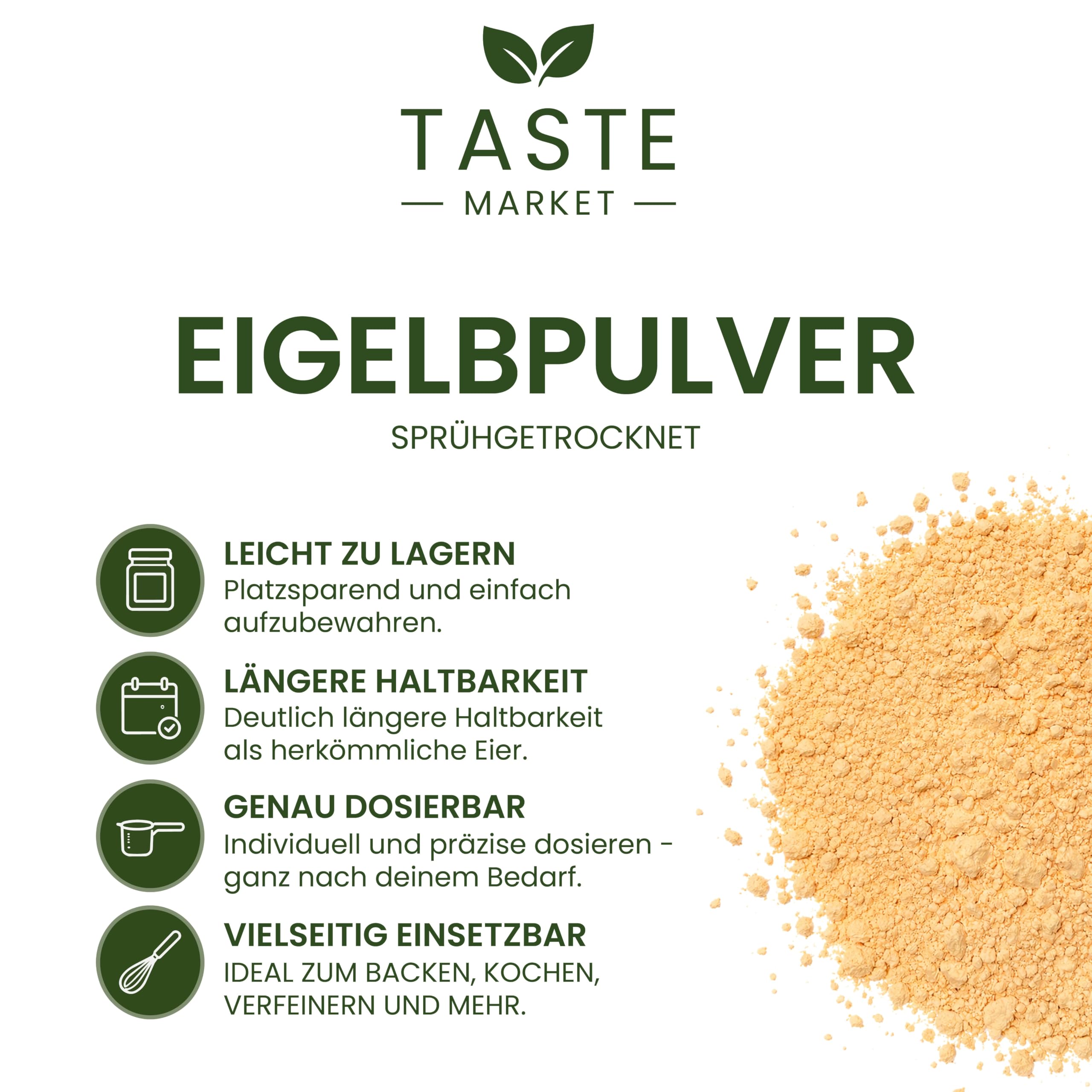 2 kg Eigelb-Pulver | Ei Ersatz | Eipulver sprühgetrocknet | Eigelbpulver | Kochen & Backen | Taste Market