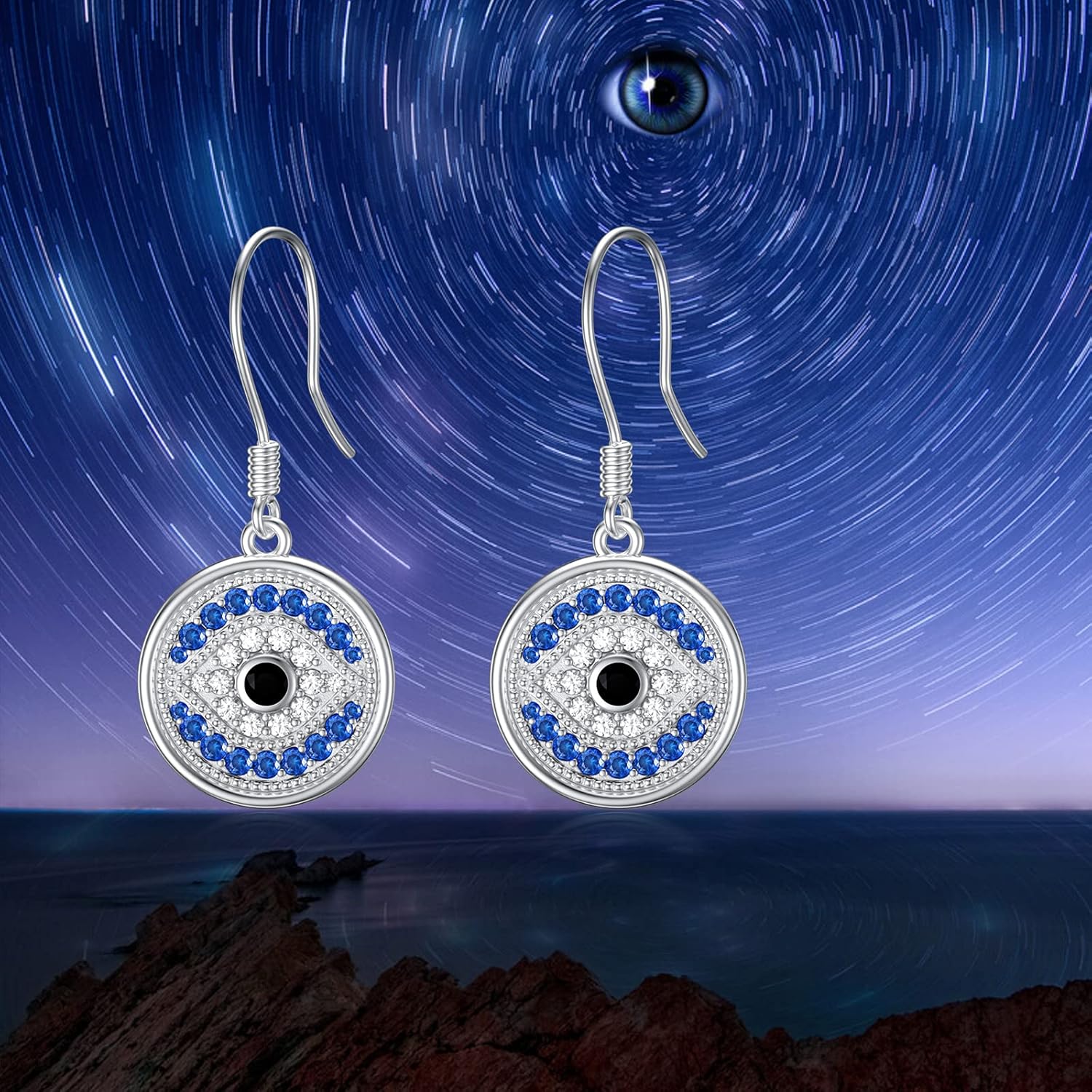 PEIMKO Evil Eye Dangle Earrings Sterling Silver Greek Evil Eye Drop Earring Turkish Eye Protection Jewelry Gift for Women - Image 5