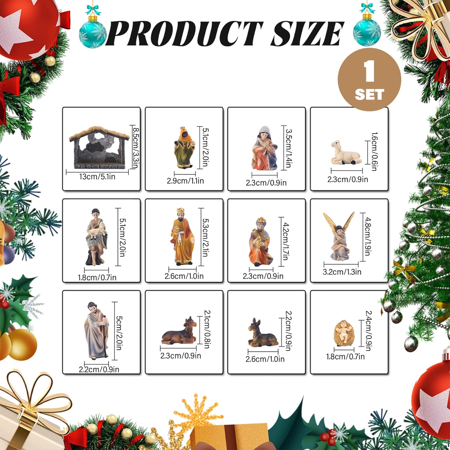 Christmas Nativity Set, Nativity Sets & Figures Set of 12 Christmas Painted Resin Scene for Kids and Family Holiday Decor for Home