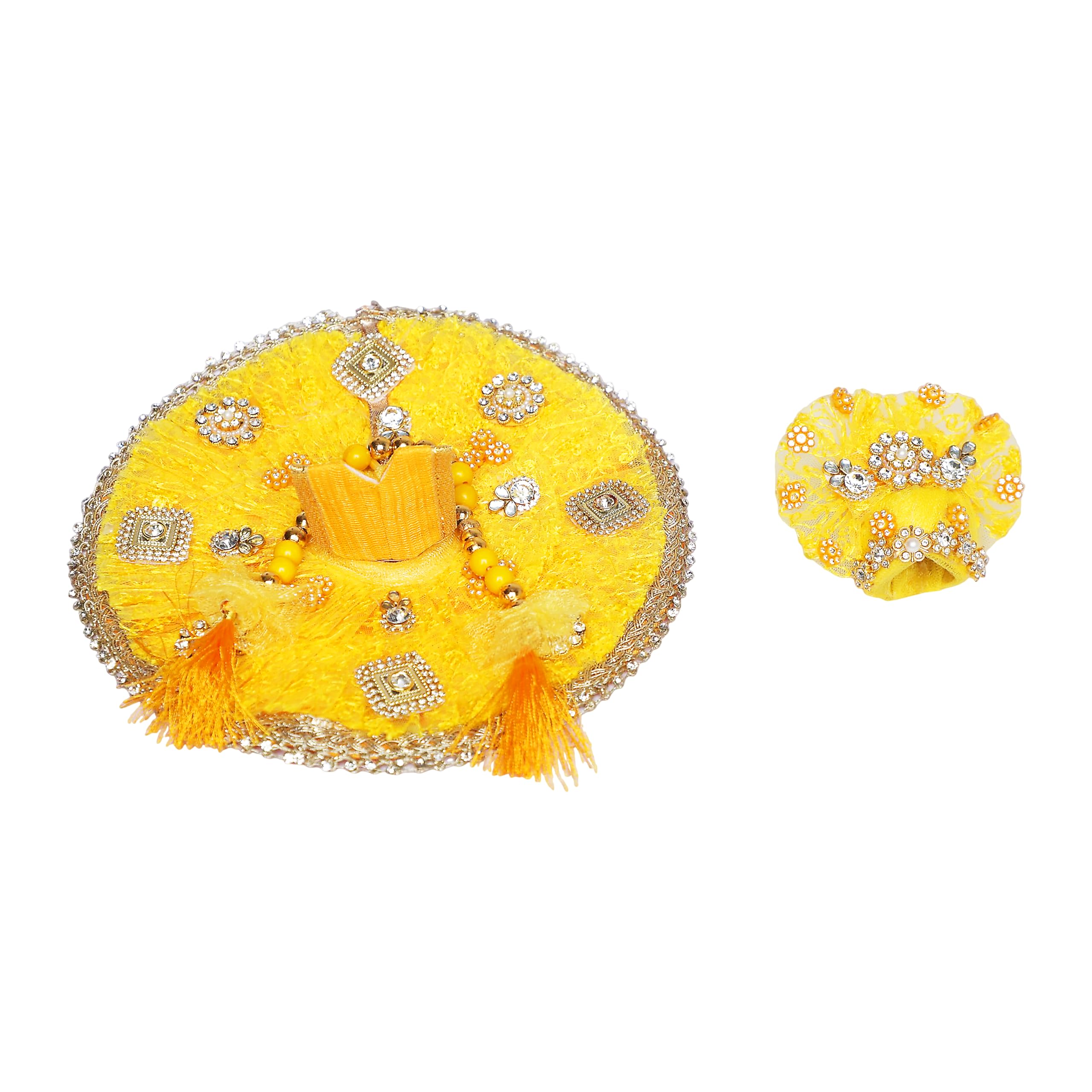Laddu Gopal Dress with Mukut Bal Krishna ji Kanha ji God Vastra-Yellow (8")