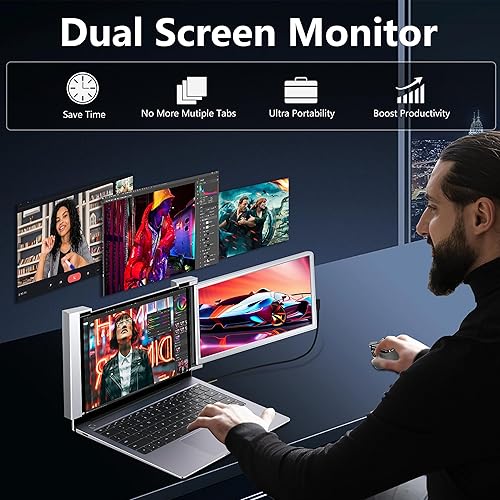 Miniatura 6 de FQQ Monitor de pantalla dual de 14 pulgadas - Extensor de monitor portátil FHD 1080P IPS con puerto USB-C y mini HDMI, Plug & Play, fácil de