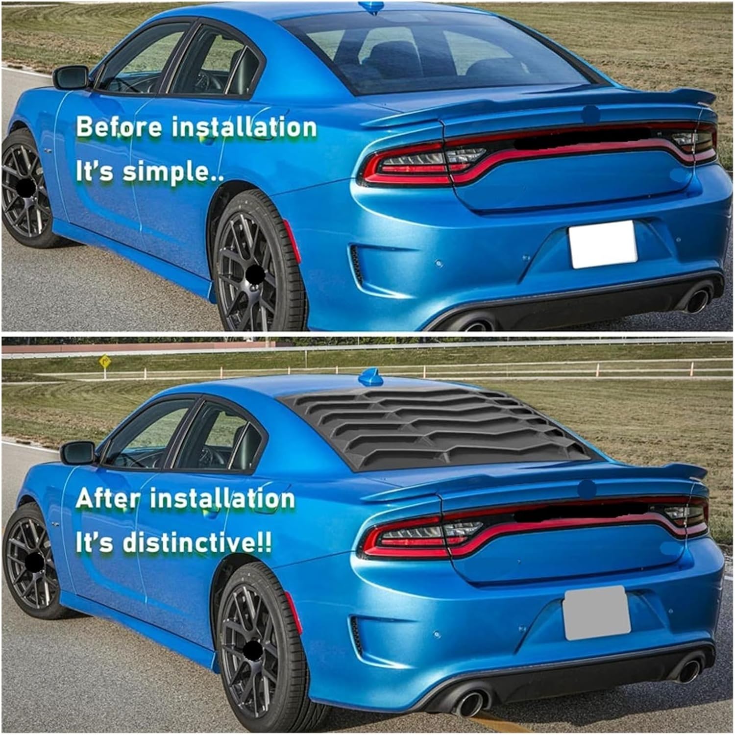 Rear Window Louver Compatible for Dodge Charger 2011-2021 SXT/GT/RT/RT Scat Pack, ABS Windshield Sun Shade (Matte Black)