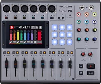 Zoom PodTrak P8 Podcast Recorder with 6 XLR Inputs, 6 Headphone Outputs, Phone Input, Sound Pads, Onboard Editing, USB Audio Interface, Battery Powered