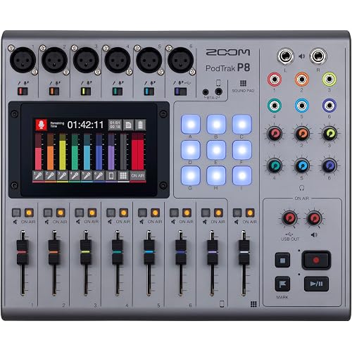 Zoom PodTrak P8 Podcast Recorder with 6 XLR Inputs, 6 Headphone Outputs, Phone Input, Sound Pads, Onboard Editing, USB Audio Interface, Battery Powered