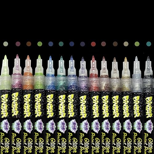 PINTAR Bolígrafos con purpurina para adultos y niños, paquete de 14 unidades, lápices capacitivos con purpurina de punta fina, marcadores acrílicos