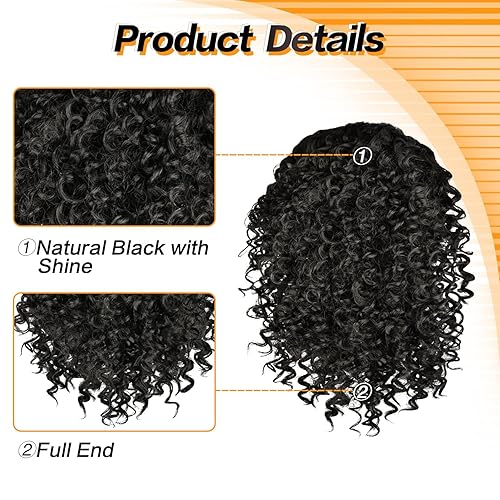 Miniatura 3 de PEACOCO Cola de caballo afro rizada con cordón para mujeres negras, extensiones de cola de caballo afro de 6 pulgadas, cabello sintético con 2