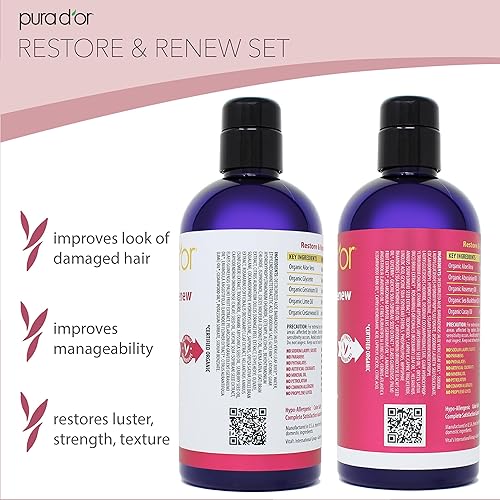 Miniatura 3 de PURA D'OR Restore & Renew Acondicionador (16 onzas) Fórmula desenredante, hidratante y realzadora del brillo con aceite de coco, aceite de marina,