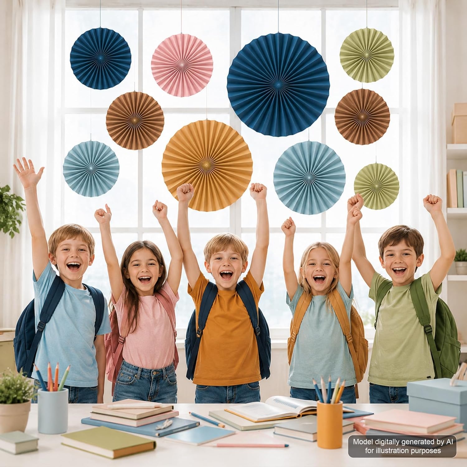 12 Pcs Boho Classroom Bulletin Board Decorations Boho Hanging Paper Fans Back to School Hanging Fans Paper Round Garlands Decor for Teacher Classroom Office Wall Baby Shower Backdrop Party Supplies