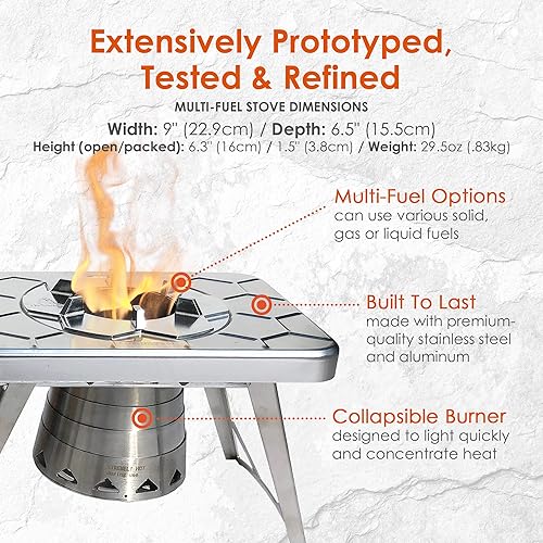 Miniatura 3 de nCamp - Juego de estufa de gas portátil, estufa de madera para campamento con adaptador de iso-propano, superficie de preparación y estuche de