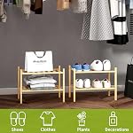 BMOSU 2-Tier Organisateur de rangement de étagère de chaussures empilables pour le placard de Hallway Salle de séjour Organisateur d'entrée (Bambou naturel)