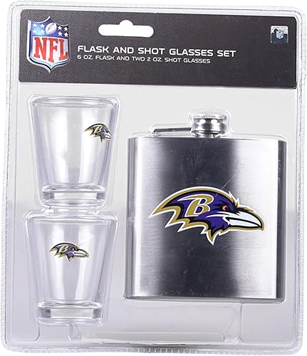 Miniatura 6 de Juego de vasos de chupito y petaca de acero inoxidable de la NFL