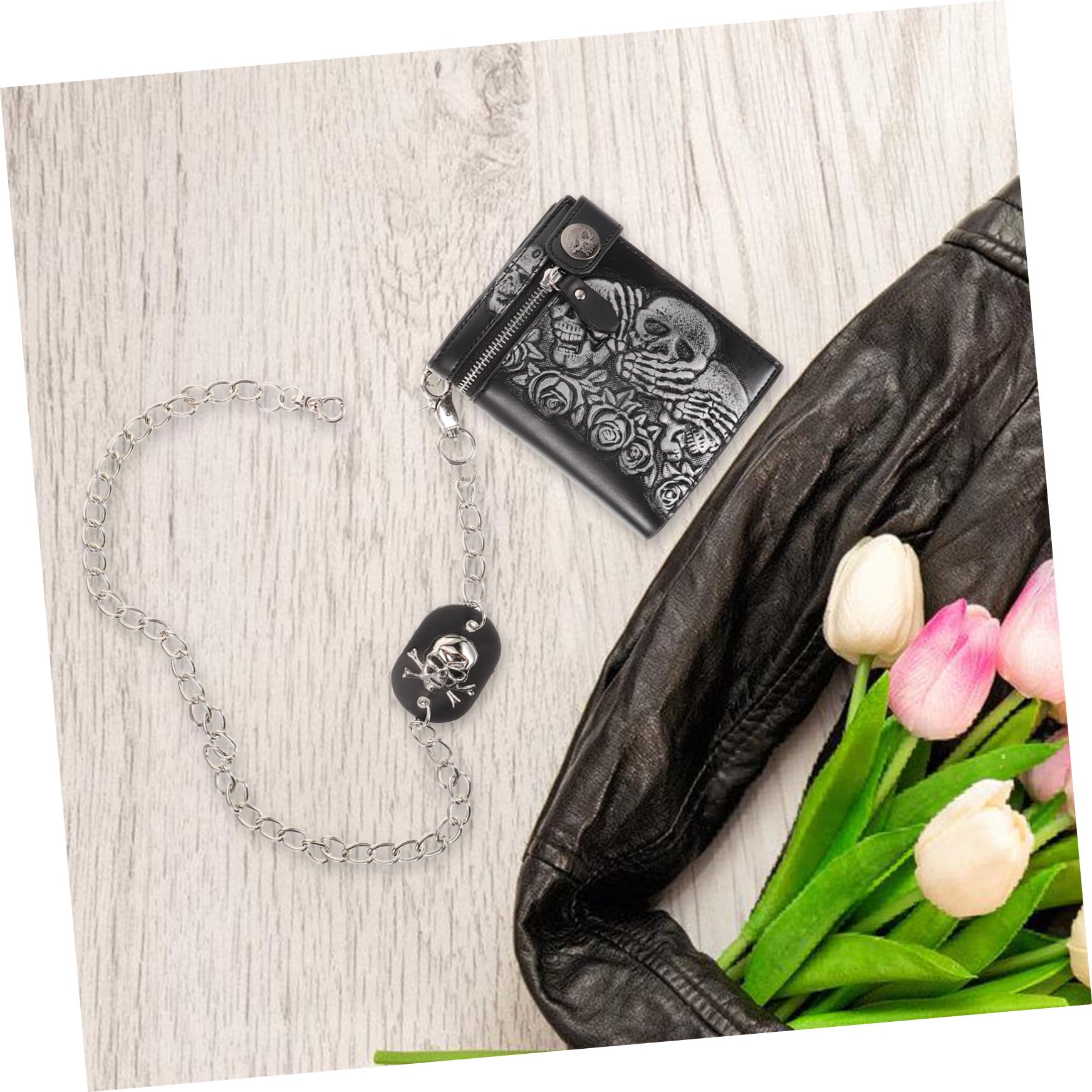 VALICLUD Billetera De Cuero con Cadena Monederos Bolsa De Terror Diariowallet Bolsa Crossbody con Motivo De Calavera Billetera De Motorista De Anime Hombres y Mujeres Cartera Punk