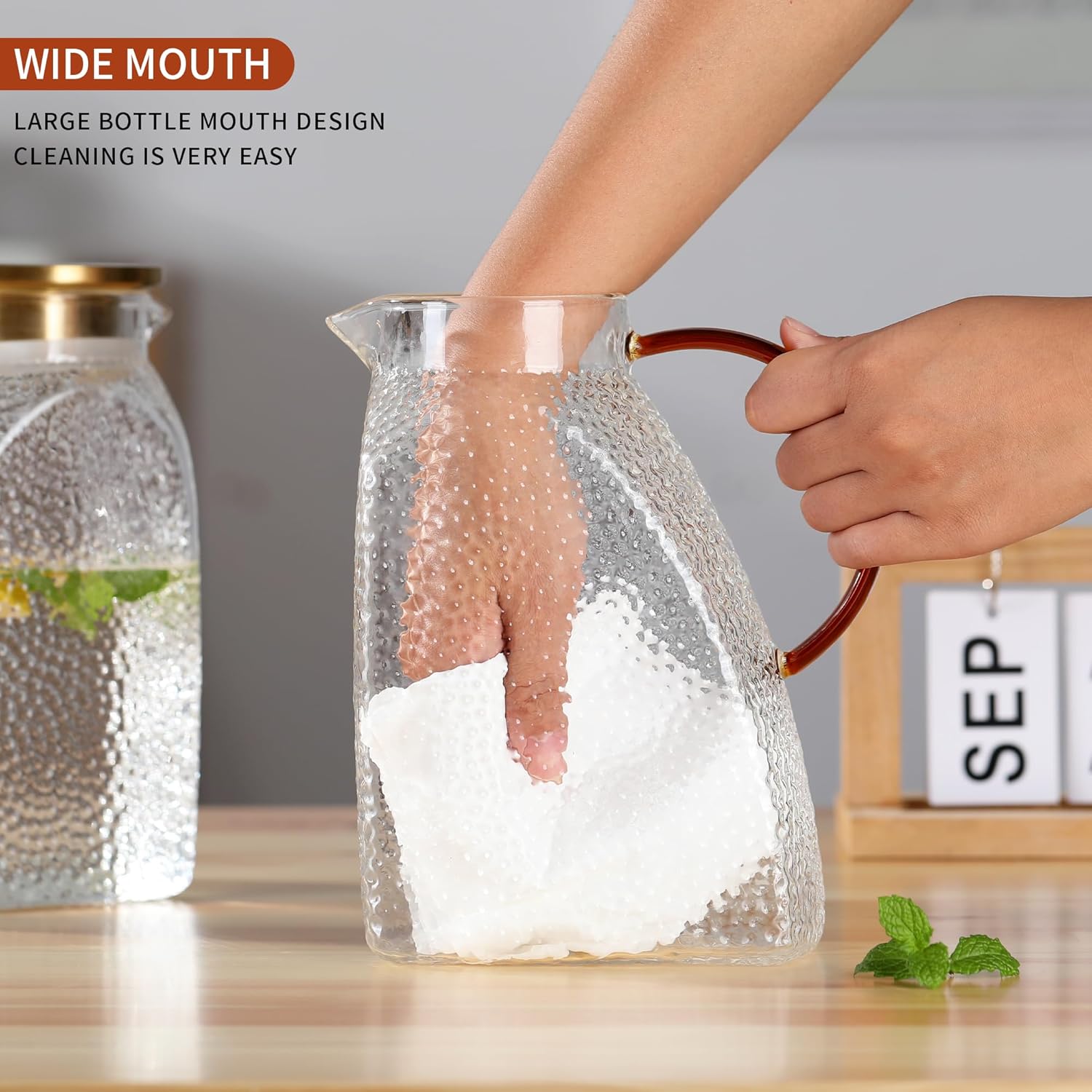 Glass Water Pitcher With Lid,1.8 Liter 63 OZ Glass Water Jug, Fridge-friendly iced tea pitcher, keeps out smells, heat-resistant glass pitcher with lid and spout - Image 3