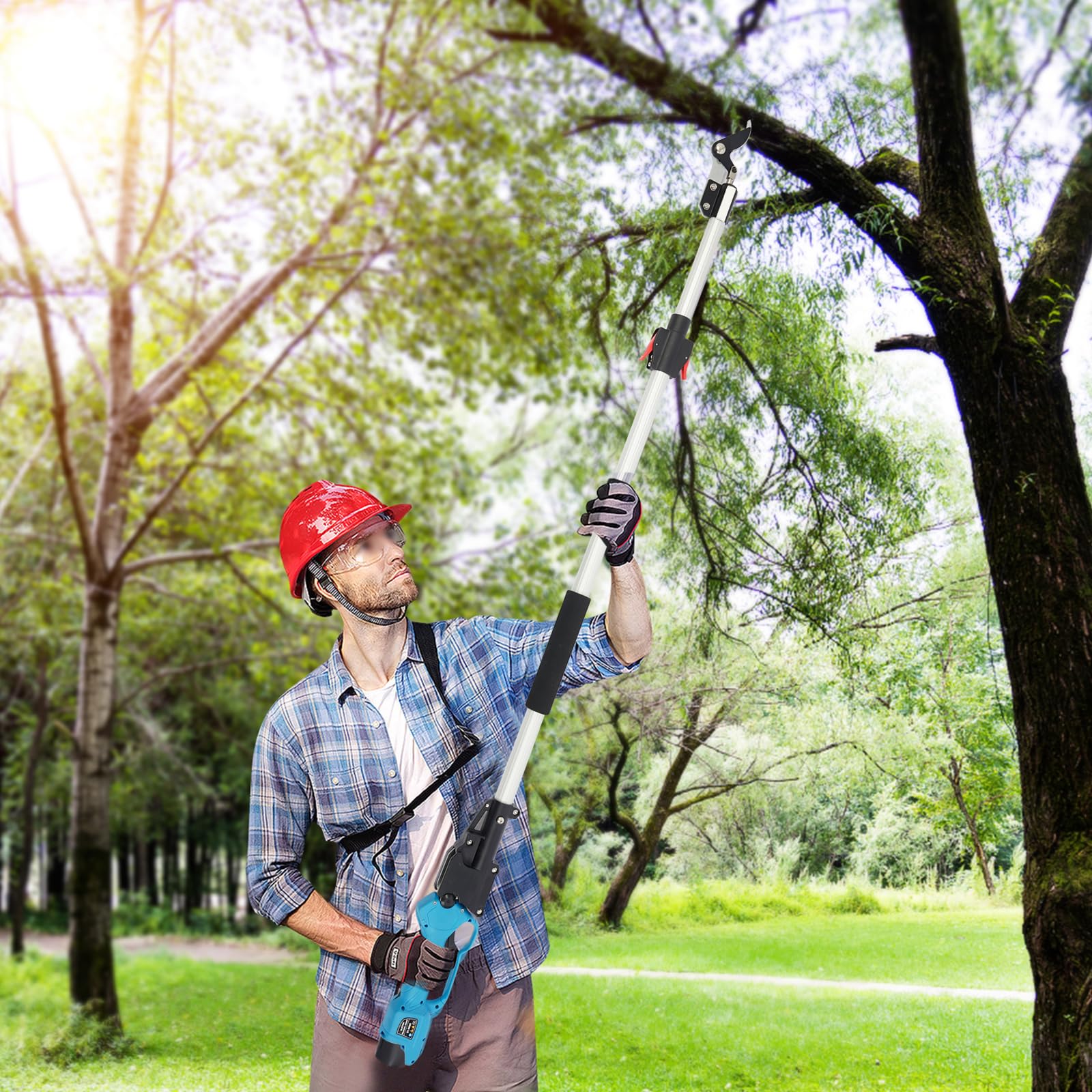 Cortasetos eléctrico profesional eléctrico telescópico motor sin escobillas, cortasetos inalámbrico, IP20, para jardines, granjas