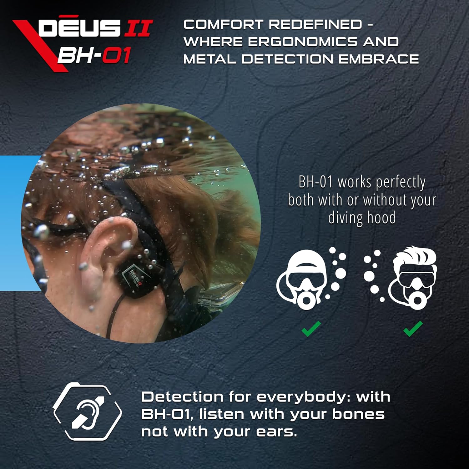 XP METAL DETECTORS BH-01 Bone Conduction Wired Headphones, Designed only for XP Deus II - Waterproof Headphones for Metal Detection Underwater up to 66ft/20m - Certified IP-68 - Image 3