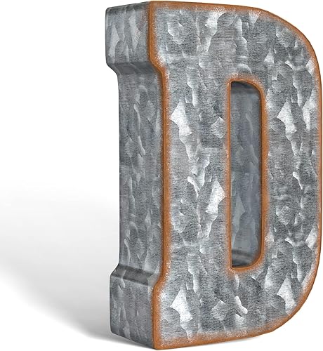 Miniatura 15 de CraftyCrocodile Letras de metal galvanizado de 7 pulgadas para decoración de pared, letra R 3D para colgar y estar de pie, letras rústicas