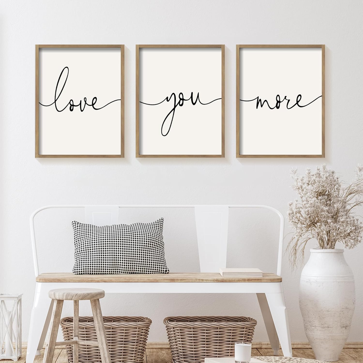 Heiple Love You More Sign Set of 3 Framed Above Bed Wall Decor Farmhouse Bedroom Decor Wood Art Rustic Master Bedroom Essentials Home Decoration (Brown, 11”x14”)