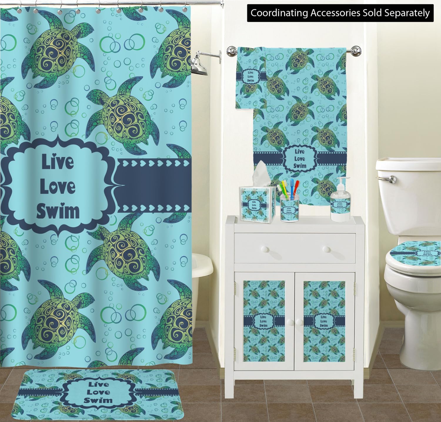 Personalized Sea Turtles Waste Basket - Double Sided (Black)