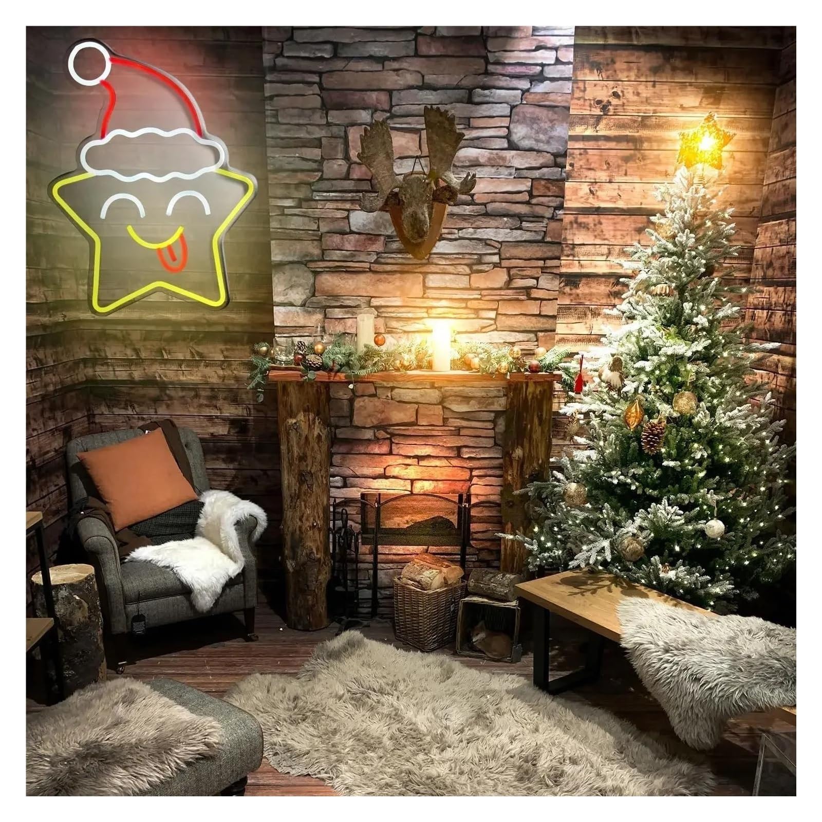 luoliang Illuminazione al neon Per stella con cappello per insegna al per neon per luci LED divertenti sorriso alimentate tramite per 29,7cm × 39cm