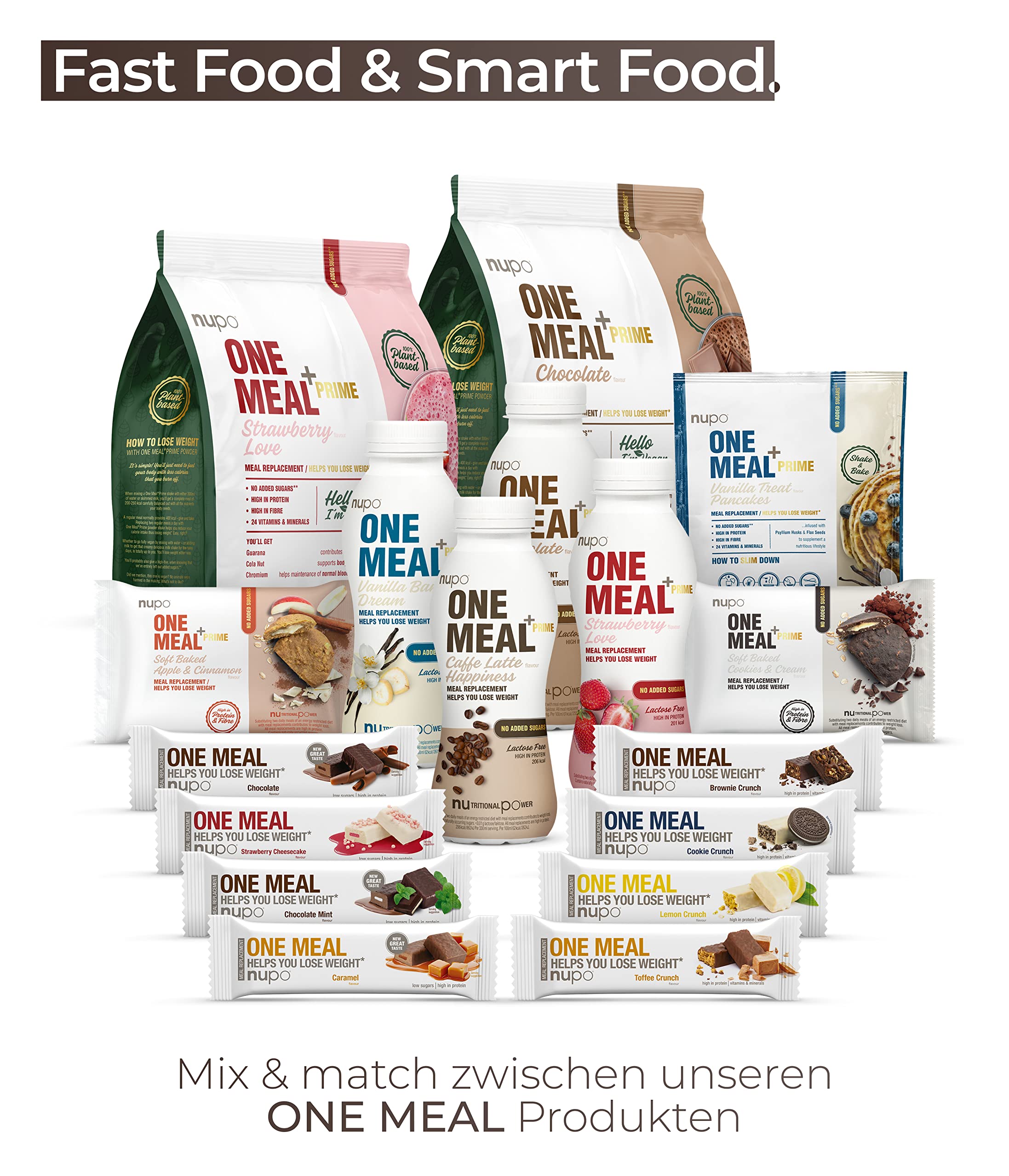 NUPO® One Meal Bar [Brownie Crunch - 24 Stk.] - Mit Nährstoffen, Vitamine & Mineralien - Diät Riegel Snack zum abnehmen - Fitness low carb Riegel - Mahlzeitenersatz Riegel - Diet Riegel