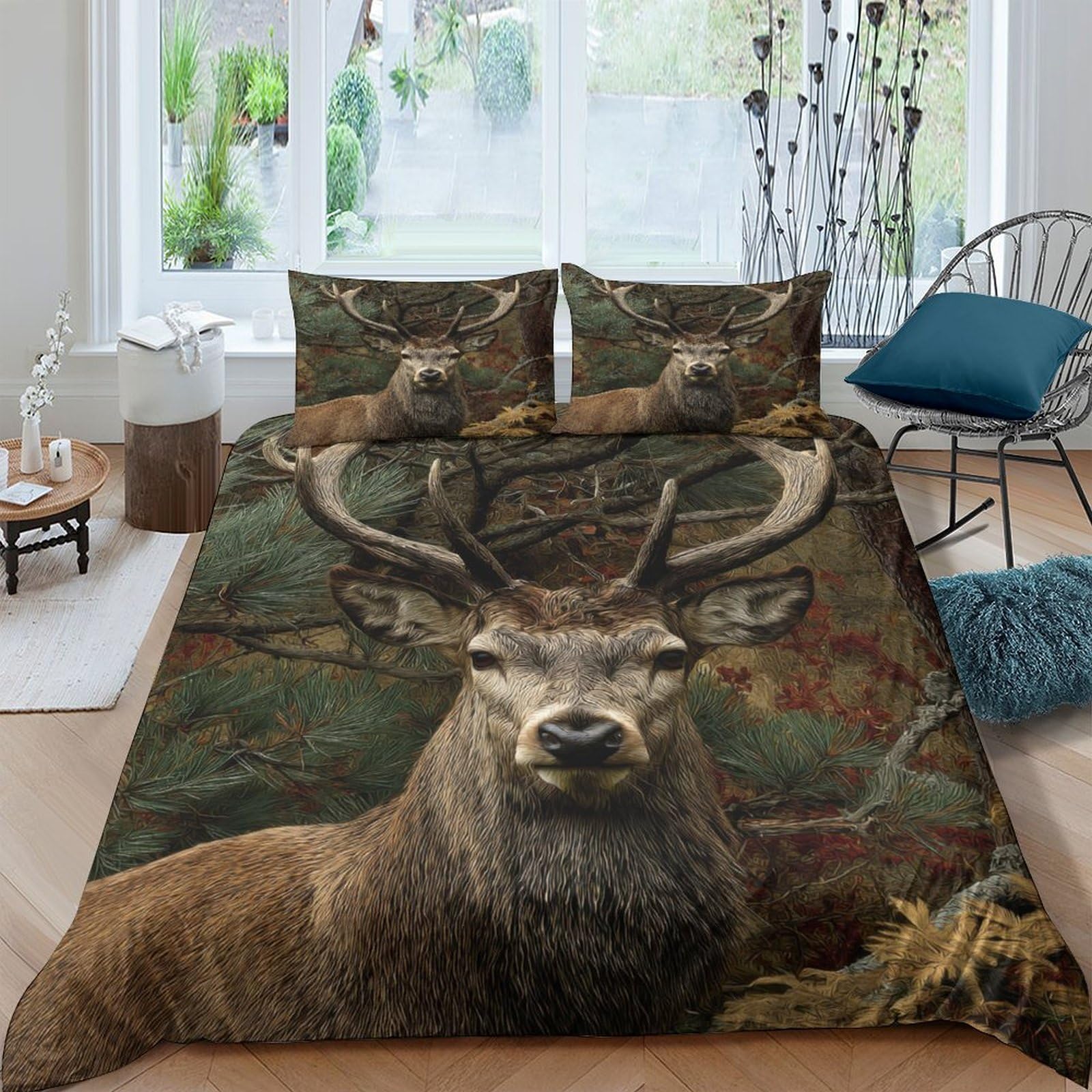 Ctjqhvkz Style-8 3D Printed Forest Deer Fitted Sheet Microfiber Soft Breathable Woodland Stag Mattress Cover For Bedroom Decor Single（135X200cm）